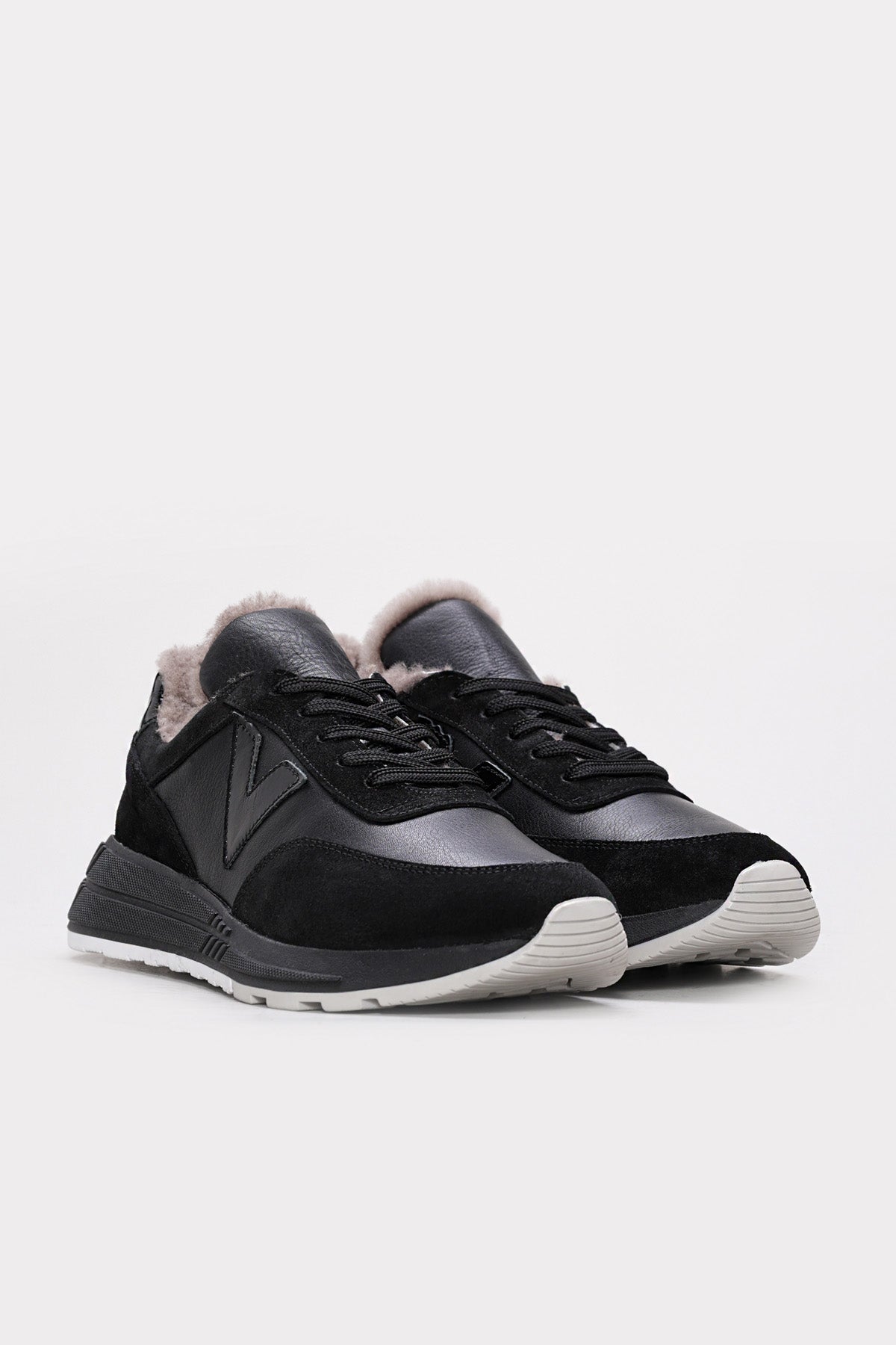 Genuine Leather Furry Black Woman Casual Shoe